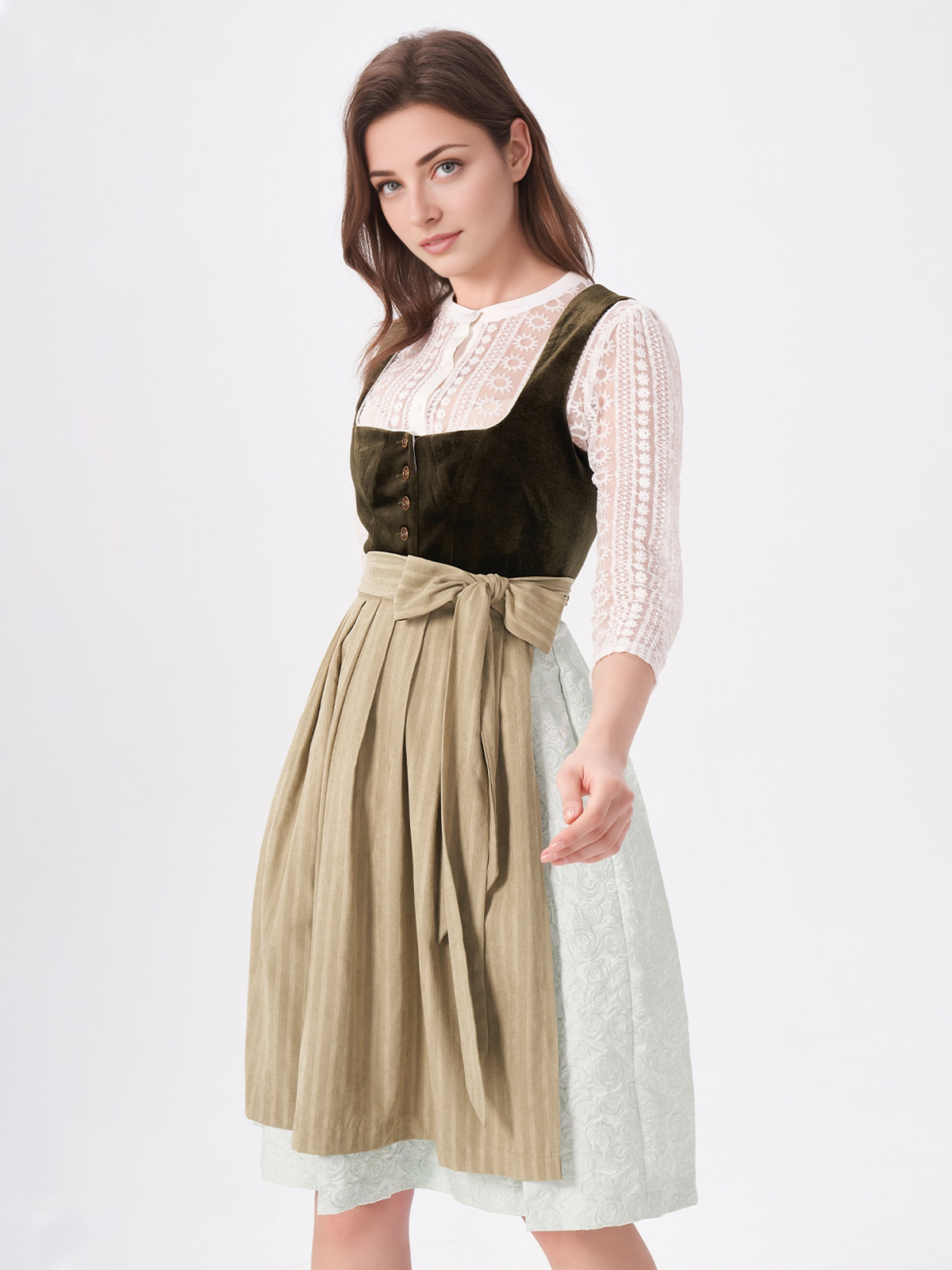 Elegantes grünes Dirndl mit Knopfverschluss