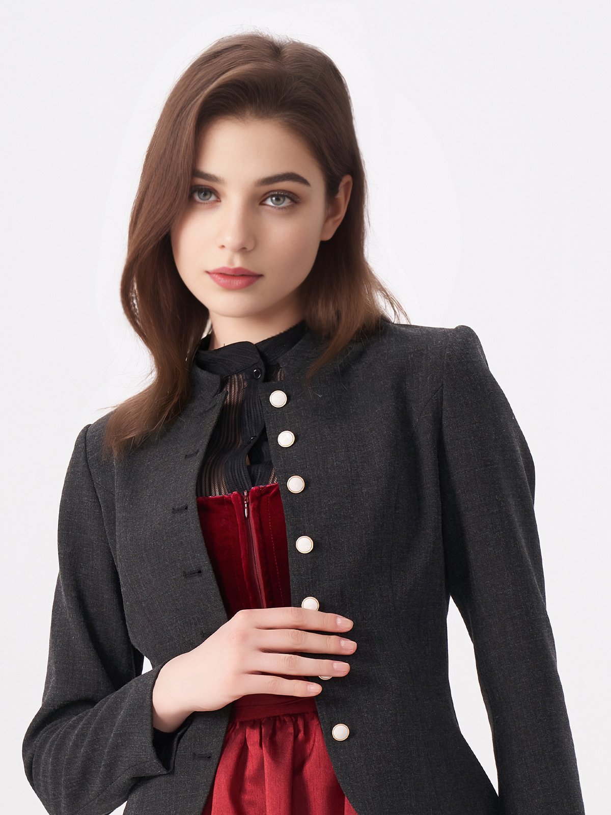 Moderne langärmelige Dirndlbluse in schwarz